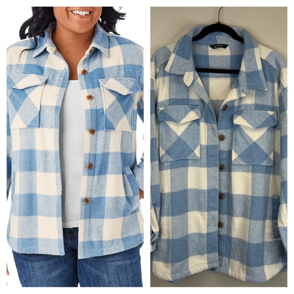 Member's Mark Jackets & Blazers - Members Mark Women's Blue and White Checkered Utility Shacket XL Soft Cozy